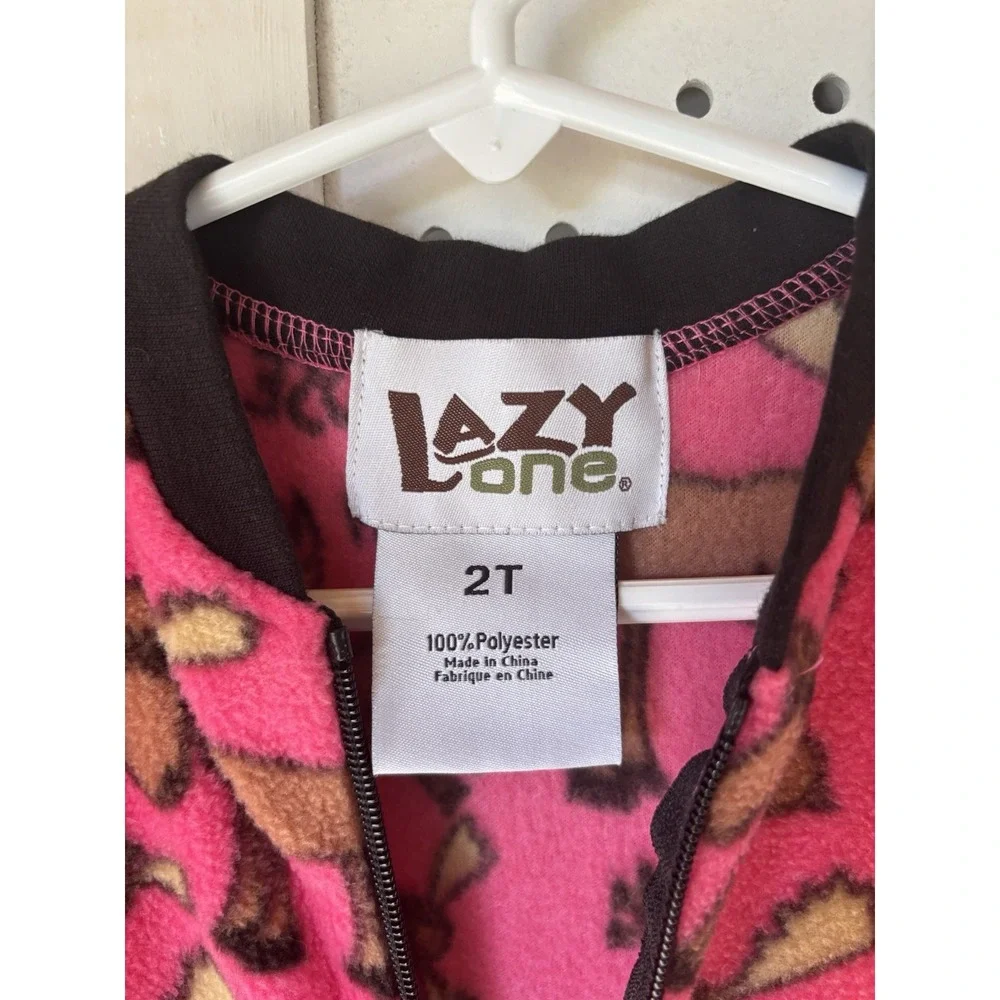 Lazy One Toddler Girl‎ 2T Moose Pink Fleece Flap Footed Pajamas Cozy Full Zip